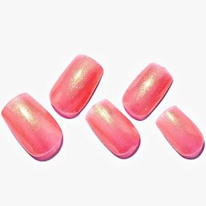 GLAMERMAID Medium Square Pink Glitter Handmade Soft Gel Press On Nail Kit for Women