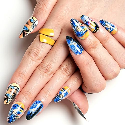 GLAMERMAID Press on Nails Almond, Gel False Nails with Design,24 PCS Glue on Nails,Reusable Acrylic Stick on Nails Tips Manicure Set for Women,Vibrant Palette - Image 3