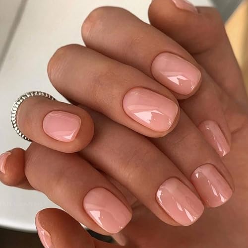 GLAMERMAID Press On Nails Extra Short Square, Jelly Soft Gel Fake Nails Round Squoval, Natural Nude Pink False Nails Tip, Reusable Acrylic Pure Glossy Stick on Nails, Glue on Nail for Women Girl Gift - Image 2