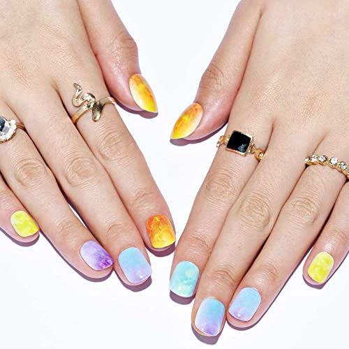 GLAMERMAID Press on Nails Extra Short Squoval, Spring Summer Colorful Neon Ombre Rainbow Glue on Gel Nails, 24Pcs Round Reusable UV Finish Fake Nails Acrylic False Nails Manicure Kits for Women Gifts - Image 4