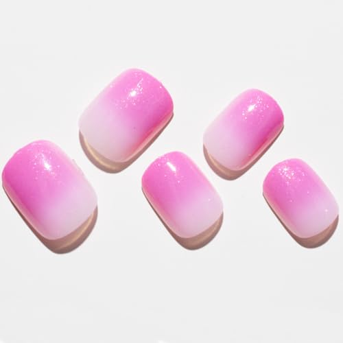 GLAMERMAID Press on Nails Extra Short Squoval, Spring Summer Glitter Rose Purple Ombre French Tip Glue on Gel Nails, 24Pcs UV Finish Fake Nails Acrylic False Nails Manicure Kits for Women Girls - Image 2