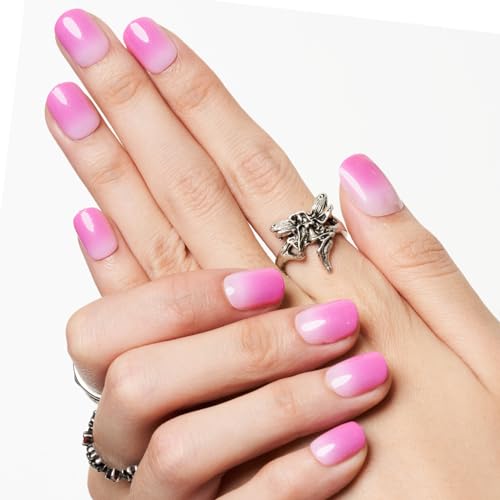 GLAMERMAID Press on Nails Extra Short Squoval, Spring Summer Glitter Rose Purple Ombre French Tip Glue on Gel Nails, 24Pcs UV Finish Fake Nails Acrylic False Nails Manicure Kits for Women Girls - Image 3