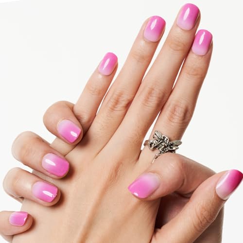 GLAMERMAID Press on Nails Extra Short Squoval, Spring Summer Glitter Rose Purple Ombre French Tip Glue on Gel Nails, 24Pcs UV Finish Fake Nails Acrylic False Nails Manicure Kits for Women Girls - Image 5
