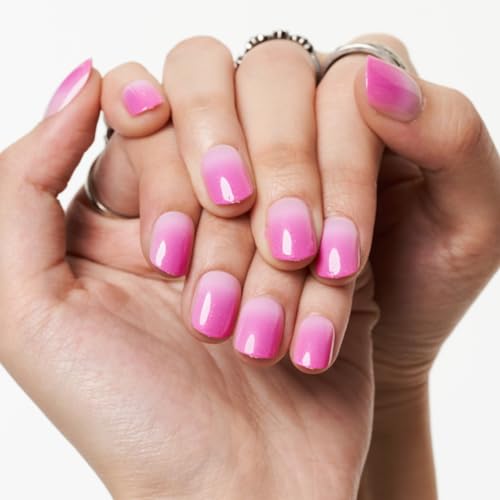 GLAMERMAID Press on Nails Extra Short Squoval, Spring Summer Glitter Rose Purple Ombre French Tip Glue on Gel Nails, 24Pcs UV Finish Fake Nails Acrylic False Nails Manicure Kits for Women Girls