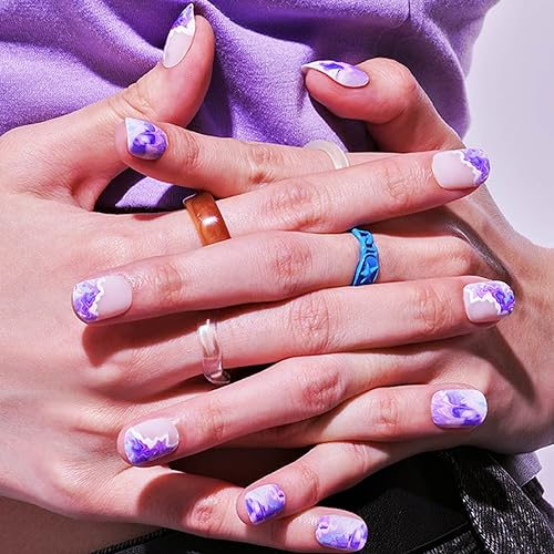 GLAMERMAID Press on Nails Squoval, Gel False Nails with Design,24 PCS Glue on Nails,Reusable Acrylic Stick on Nails Tips Manicure Set for Women,Lilac Lagoon - Image 2