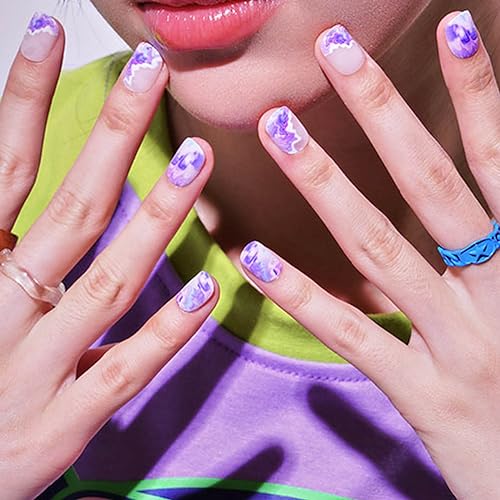 GLAMERMAID Press on Nails Squoval, Gel False Nails with Design,24 PCS Glue on Nails,Reusable Acrylic Stick on Nails Tips Manicure Set for Women,Lilac Lagoon - Image 3