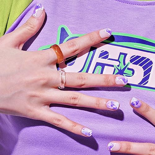 GLAMERMAID Press on Nails Squoval, Gel False Nails with Design,24 PCS Glue on Nails,Reusable Acrylic Stick on Nails Tips Manicure Set for Women,Lilac Lagoon - Image 4