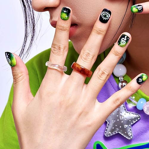 GLAMERMAID Press on Nails Squoval,Green Gel False Nails with Design,24 PCS Glue on Nails,Reusable Acrylic Stick on Nails Tips Manicure Set for Women,Serpentine Siren - Image 3