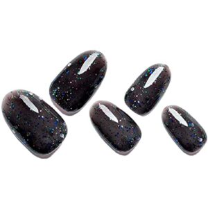 GLAMERMAID Short Oval Glossy Black Jelly Gel Handmade Press on Nails Reusable Full Cover