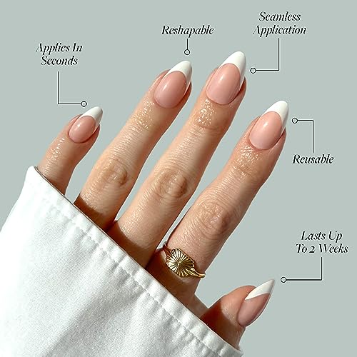 Glamnetic Press On Nails - Ma Damn | French Tip Nails, UV Finish Short Pointed Almond Shape, Reusable Semi-Transparent Nails in 12 Sizes - 24 Nail Kit with Glue - Image 3