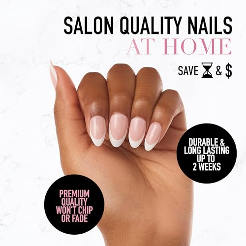 Glamnetic Press On Nails - Ma Damn | French Tip Nails, UV Finish Short Pointed Almond Shape, Reusable Semi-Transparent Nails in 12 Sizes - 24 Nail Kit with Glue - Image 2