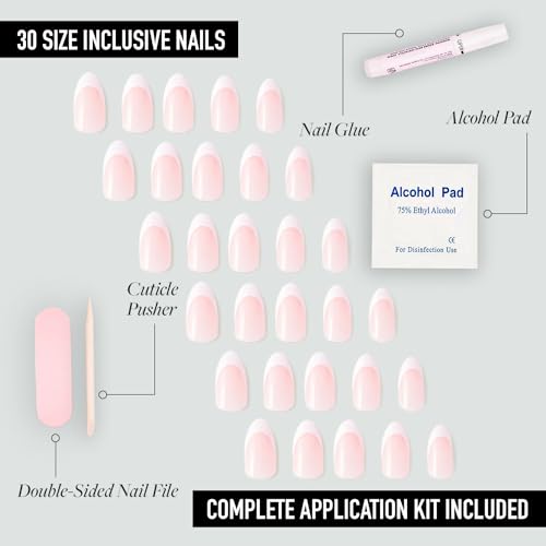 Glamnetic Press On Nails - Ma Damn | French Tip Nails, UV Finish Short Pointed Almond Shape, Reusable Semi-Transparent Nails in 12 Sizes - 24 Nail Kit with Glue - Image 4