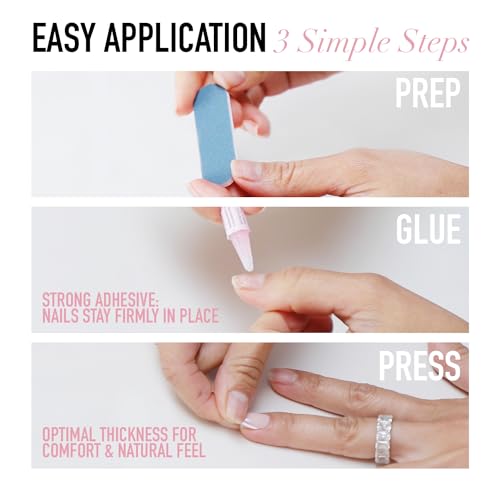 Glamnetic Press On Nails - Ma Damn | French Tip Nails, UV Finish Short Pointed Almond Shape, Reusable Semi-Transparent Nails in 12 Sizes - 24 Nail Kit with Glue - Image 5