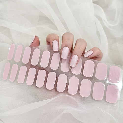 Glaze Gel Nail Strips Light Pink Nail Polish Stickers Solid Gel Nail Wraps UV Free Chip Resistant Salon Quality Gel Nails
