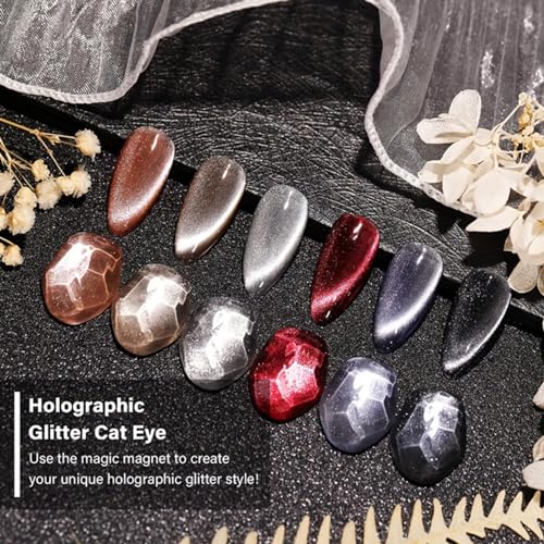 Glitter Cat Eye Gel Nail Polish Set 6 Piece Rainbow Pastel Magnetic Soak Off UV Kit - Image 2