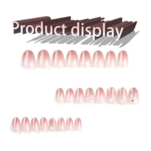 Glitter French Tips Press on Nails Short Oval with Blush Ombre Design, Glossy Rough Gradient Acrylic False Nails Stick on Nails for Women Girls, Rhinestones Manicure Art Fake Nails Gel Glue on Nails - Image 3