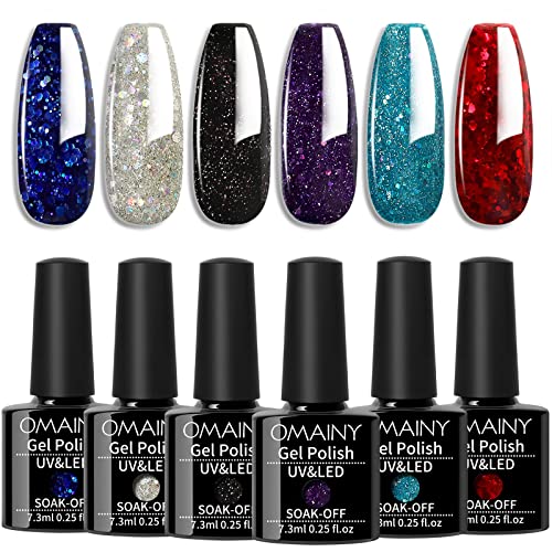Glitter Gel Nail Polish Kit, Glitter Gel Polish Gel Nail Kit, UV LED Soak Off Glitter Nail Polish Gel, Valentine's Day Christmas Thanksgiving New Year Gift for Women Mom Girlfriend (US-6CS-002)