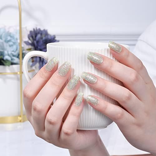 Glitter Gel Nail Strips Green Sequins Fully Cured Nail Polish Stickers Long Lasting Gel Nail Wraps UV Free Chip Resistant - Image 2