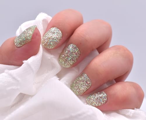 Glitter Gel Nail Strips Green Sequins Fully Cured Nail Polish Stickers Long Lasting Gel Nail Wraps UV Free Chip Resistant - Image 3
