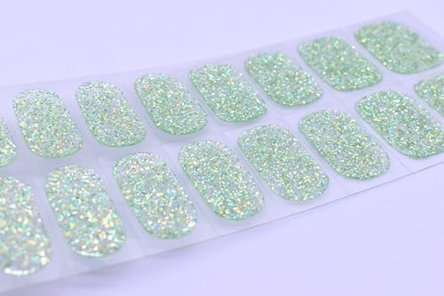 Glitter Gel Nail Strips Green Sequins Fully Cured Nail Polish Stickers Long Lasting Gel Nail Wraps UV Free Chip Resistant - Image 5