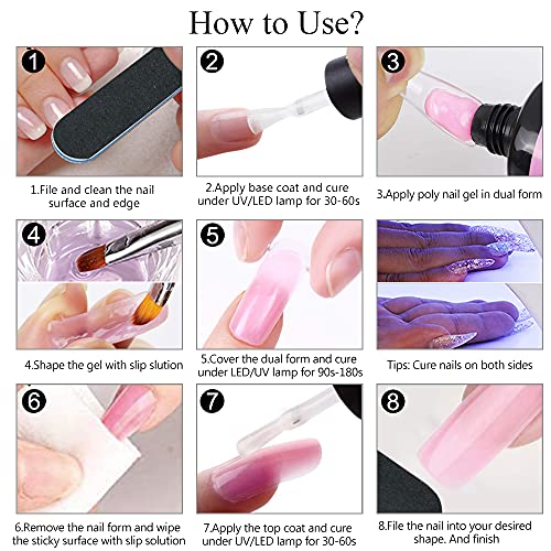 Glitter Poly Nail Gel Set 6 Colors Builder Nail Extension Gel Diamond Nail Extender Gel Kit with Poly Nail Forms Varnish Soak Off UV Gel Manicure Nail Salon Set - Image 7