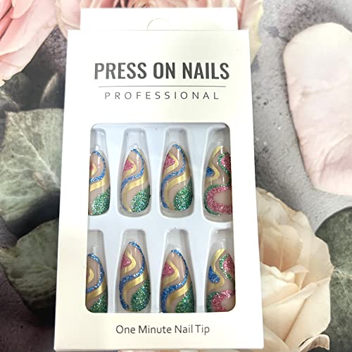 Glitter Snake Shape Almond Short Press On Nails Set 4 Colors for Women - Image 6