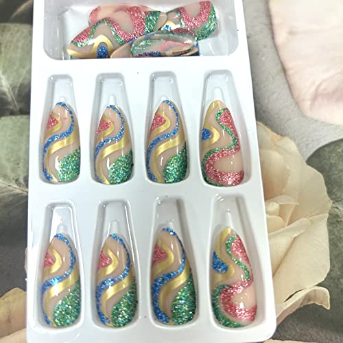 Glitter Snake Shape Almond Short Press On Nails Set 4 Colors for Women - Image 5