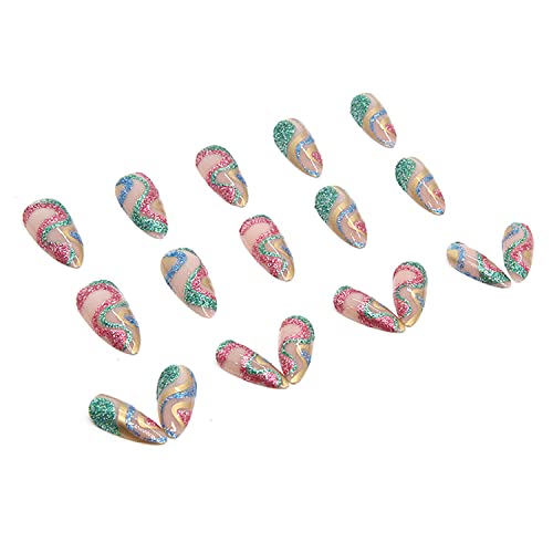 Glitter Snake Shape Almond Short Press On Nails Set 4 Colors for Women - Image 3