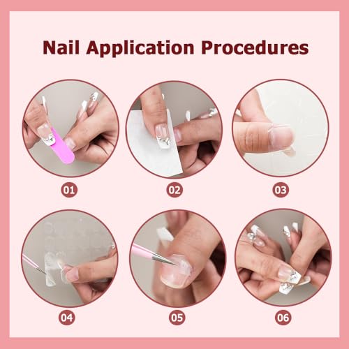 Glue Fake Press on Nails Short - Press on Nails for Women, Short Fake Nails Stick Glue on Nails Coffin, Burgundy Classy Acrylic Artificial Nail Gift for Women/Adult Party-Radiant Bijoux(M) - Image 8