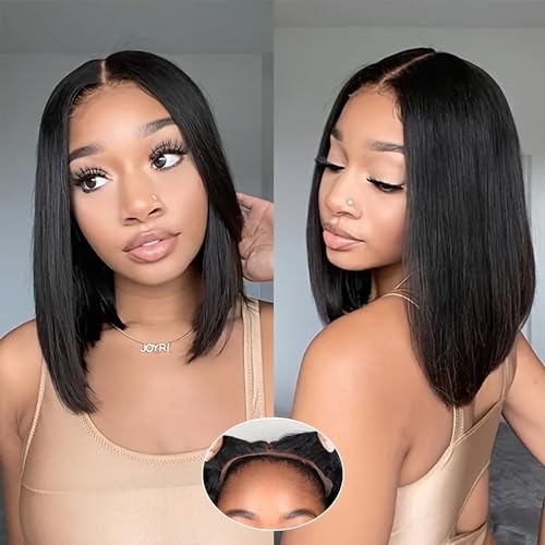 Glueless Bob Wig Human Hair 8x5 HD Lace Front Wigs Human Hair Pre Plucked Pre Cut 180 Density Wear And Go Glueless Ready to Wear Wigs for Black Women 12Inch