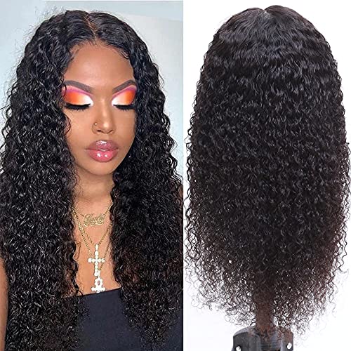 Glueless Lace Front Wigs for Black Women Curly 13x4 Human Hair Wig Pre Plucked with Baby Brazilian Virgin Transparent Frontal 180 Percent Density Natural Color (20 inchs,13X4 Density)…