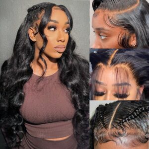 Glueless Lace Front Wigs Human Hair Wigs For Black Women 180% Density 13x6 Lace Frontal Wigs Human Hair Brazilian Hair Natural Colored Body Wave Wig With Baby Hair 22 Inch
