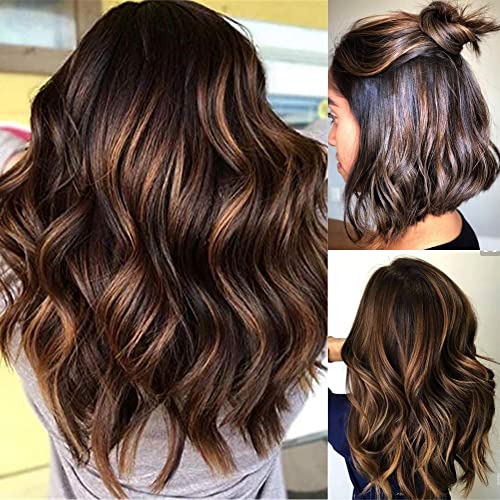 Glueless Ombre Blonde Human Hair 13x6 HD Lace Front Wigs for Women 14 Inch Two Tone 1B/33 Highlight Brown 30# Color Body Wave Human Hair Wigs with Baby Hair Middle Parting - Image 3