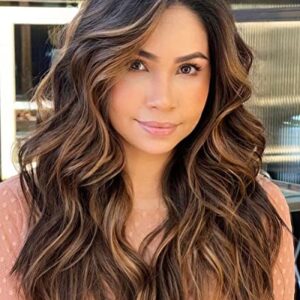 Glueless Ombre Blonde Human Hair 13x6 HD Lace Front Wigs for Women 14 Inch Two Tone 1B/33 Highlight Brown 30# Color Body Wave Human Hair Wigs with Baby Hair Middle Parting