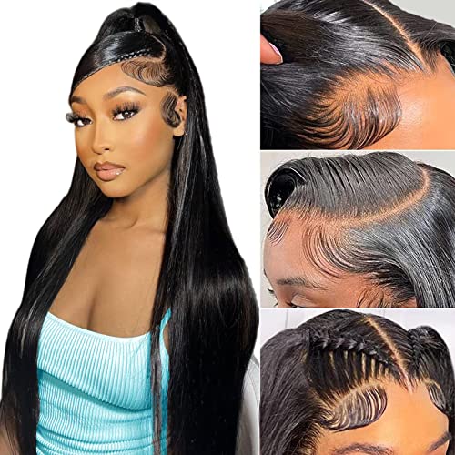 Glueless Straight Wigs Human Hair 22 Inch 13x4 HD Transparent Large Straight Lace Frontal Wig Human Hair Pre Plucked Natural Hairline 180% Density Virgin Human Hair Wigs for Black Women