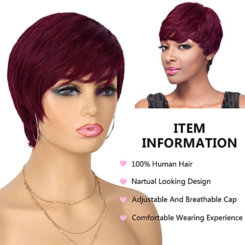 Glueless Wear and Go Wig Pixie Cut Short Human Hair Wigs for Black Women Full Machine Wigs 150% Density Layered Wavy Style Wigs with Bangs (99J) - Image 7