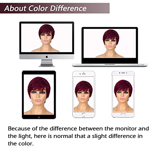 Glueless Wear and Go Wig Pixie Cut Short Human Hair Wigs for Black Women Full Machine Wigs 150% Density Layered Wavy Style Wigs with Bangs (99J) - Image 9