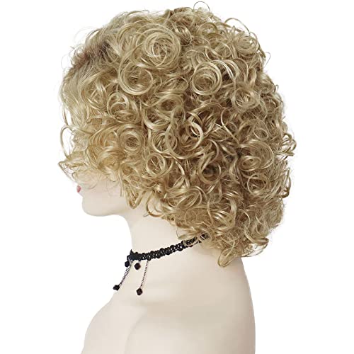 GNIMEGIL Short Curly Synthetic Brown Ombre Blonde Afro Kinky Wig for Black Women 6-inch - Image 4
