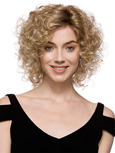 GNIMEGIL Short Curly Synthetic Brown Ombre Blonde Afro Kinky Wig for Black Women 6-inch