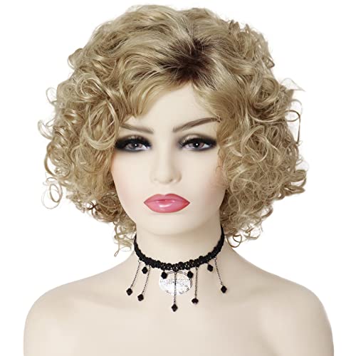 GNIMEGIL Short Curly Synthetic Brown Ombre Blonde Afro Kinky Wig for Black Women 6-inch - Image 3