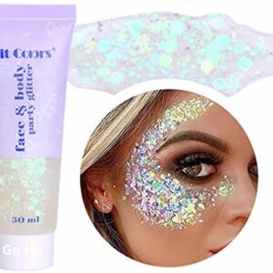 Go Ho 50g White Body Glitter Gel for Festival and Rave Makeup