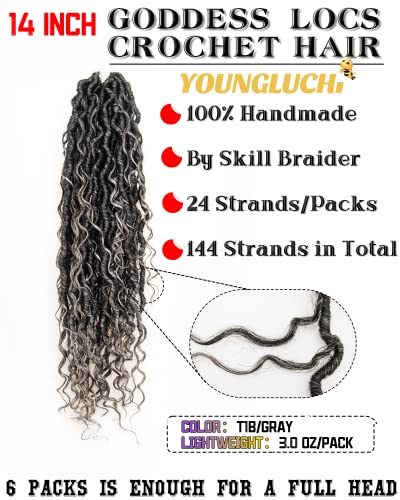 Goddess Faux Locs Crochet Hair for Black Women -14 Inch 6 Packs 144 Strands Ombre Black to Gray and Silver,Pre Looped Synthetic Hair Extensions(14"-6 Packs,T1B/Gray/Silver) - Image 2