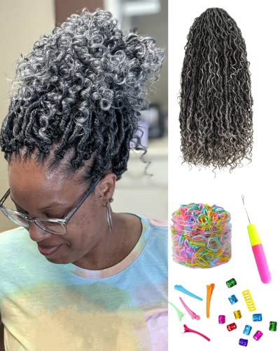 Goddess Faux Locs Crochet Hair for Black Women -14 Inch 6 Packs 144 Strands Ombre Black to Gray and Silver,Pre Looped Synthetic Hair Extensions(14"-6 Packs,T1B/Gray/Silver) - Image 8