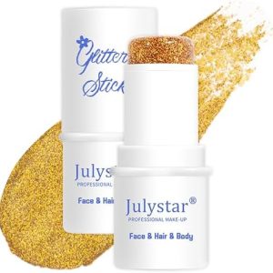 Gold Body Glitter Gel, Chunky Glitter Stick for Face Body Hair Eyes Lips, Mermaid Women Holographic Sparking Sequins Rave Accessories Singer Concerts Music Festival Makeup