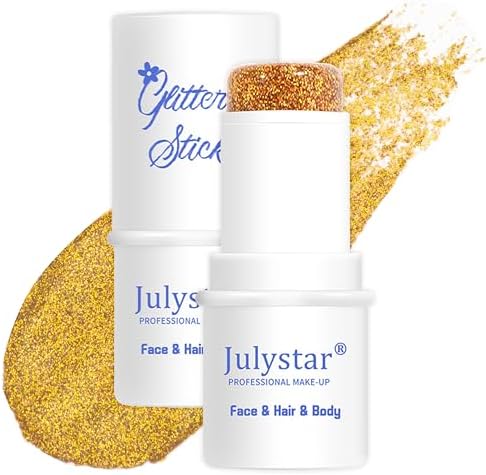 Gold Body Glitter Gel, Chunky Glitter Stick for Face Body Hair Eyes Lips, Mermaid Women Holographic Sparking Sequins Rave Accessories Singer Concerts Music Festival Makeup