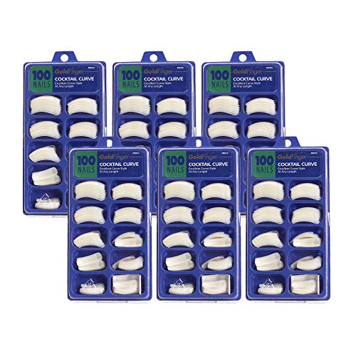 Gold Finger 100 Acrylic Plain Nails (6 PACK, Cocktail Curve)