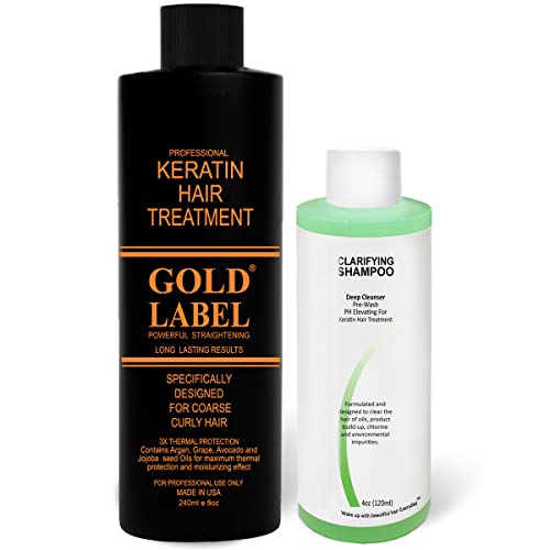 Gold Label Professional Keratin Blowout Treatment 240 Milliliter Cream for Coarse Curly Black, African, Dominican and Brazilian Hair Types - Enhanced Formula