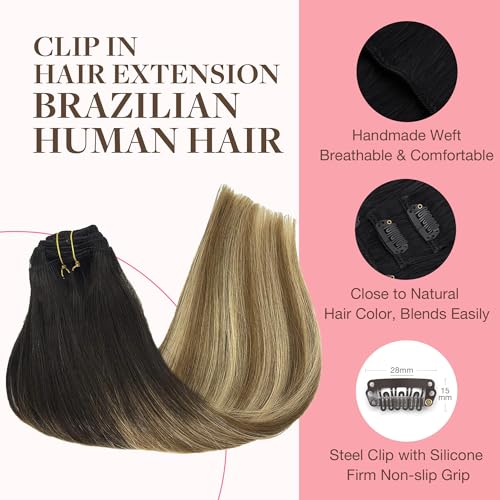 GOO GOO 16 Inch Clip In Hair Extensions, 120g, 7 Piece Set, Balayage Brown to Dirty Blonde - Image 3