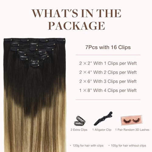 GOO GOO 16 Inch Clip In Hair Extensions, 120g, 7 Piece Set, Balayage Brown to Dirty Blonde - Image 2
