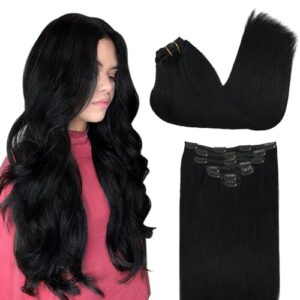 GOO GOO 18 Inch Jet Black Remy Human Hair Clip-In Extensions 120g 7 Pieces